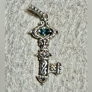 Barbara Bixby 925 Silver & 18k Gold Key Pendant Enhancer w/Blue Topaz #39